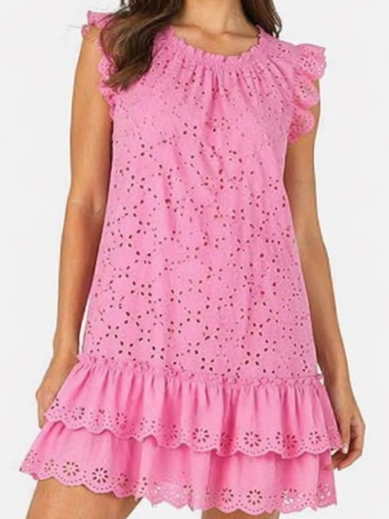 Matilda Jane Dresses & Skirts - Matilda Jane Pink Eyelet Ruffle Sleeve Dress Cotton Boho Feminine S